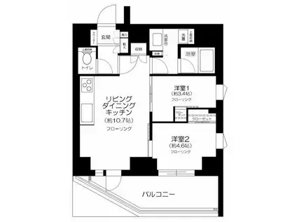 サンウッドフラッツ新宿四谷三丁目(2LDK/2階)の間取り写真