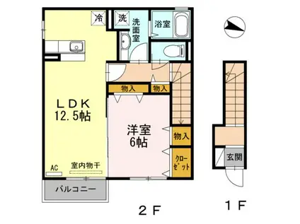 ルーラルタウンA棟(1LDK/2階)の間取り写真