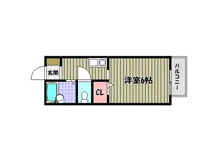 アメニティ大美野B棟(ワンルーム/2階)の間取り写真