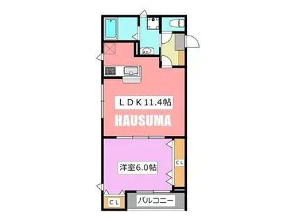 ラシーネ扇クローバー(1LDK/2階)の間取り写真