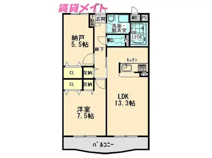 グレースヒル鳥取(2LDK/3階)の間取り写真