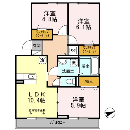 セジュールアカネ B棟(3LDK/2階)の間取り写真