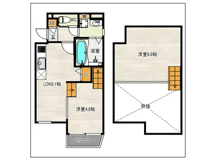 DREAMSTAGE ELPIS唐原(1SLDK/1階)の間取り写真