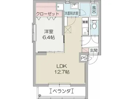 ウエストフィールド雅(1LDK/1階)の間取り写真