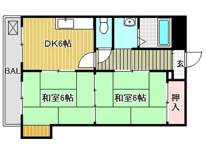 フラッツ守山(2DK/2階)の間取り写真