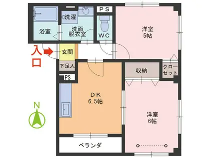 メゾンルミナスI(2DK/2階)の間取り写真