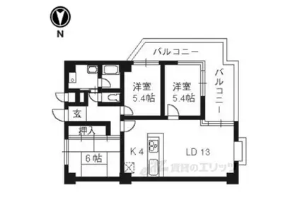 シャリマー五条(3LDK/6階)の間取り写真