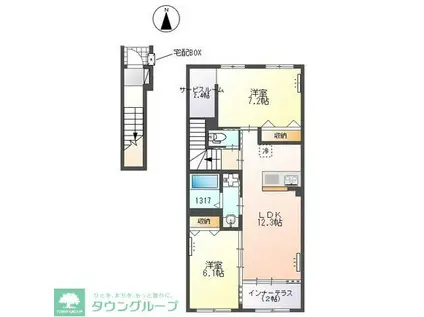 つくばエクスプレス 柏の葉キャンパス駅 徒歩18分 2階建 築1年(2LDK/2階)の間取り写真