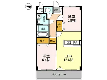 カーサ・フロール(2LDK/2階)の間取り写真