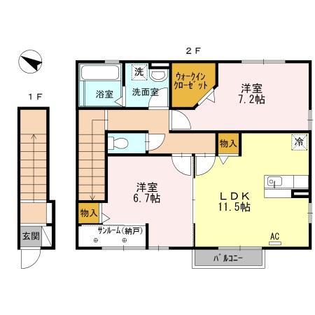 ブランズ開 B棟(2SLDK/2階)の間取り写真
