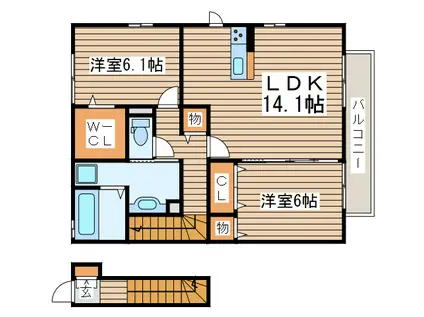 得蔵 壱番館(2LDK/2階)の間取り写真