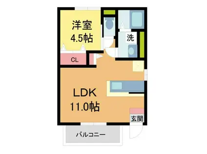 クオーレ(1LDK/2階)の間取り写真
