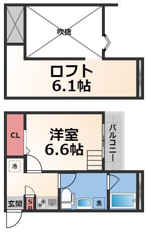 ティースカイながせ(1K/1階)の間取り写真