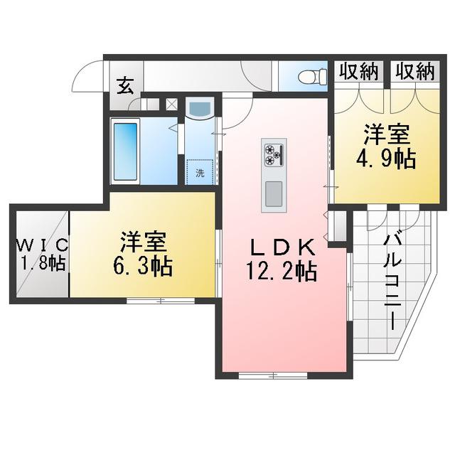 WILL COURT19(2LDK/1階)の間取り写真