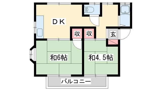 オークハイツ加古川(2DK/1階)の間取り写真