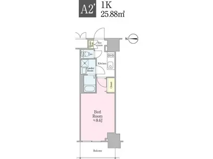 クロスレジデンス飯田橋(1K/2階)の間取り写真