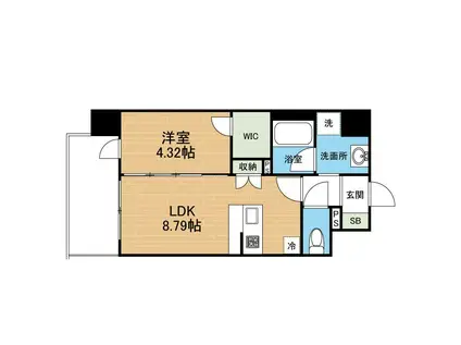 VACHE ROUGE新町II(1LDK/8階)の間取り写真