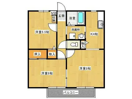 カサデフェリス(3K/2階)の間取り写真