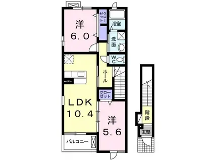 ティアモI(2LDK/2階)の間取り写真