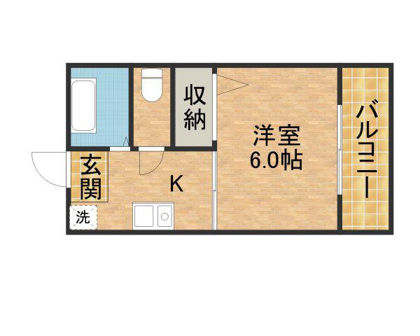 売布Kハイツ(1K/2階)の間取り写真