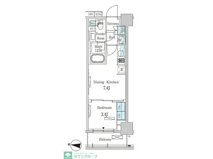 パークアクシス木場キャナル ウエスト(1DK/4階)の間取り写真