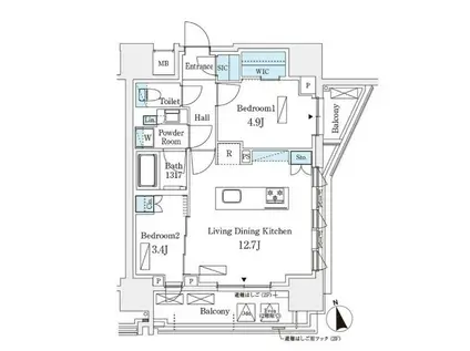 シーズンフラッツ浅草六丁目(2LDK/7階)の間取り写真