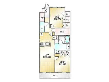 カサーレ新長田シティパークス(2LDK/15階)の間取り写真