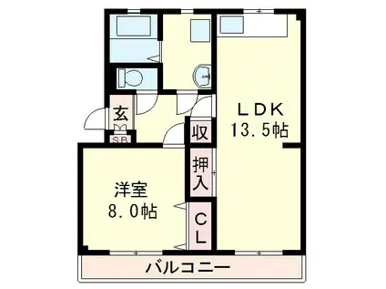 ヒルバレーマンション(1LDK/2階)の間取り写真