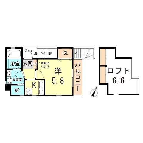 グランメール腕塚町8丁目(1K/2階)の間取り写真