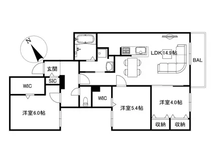 ブランシャール山の手3-2(3LDK/2階)の間取り写真