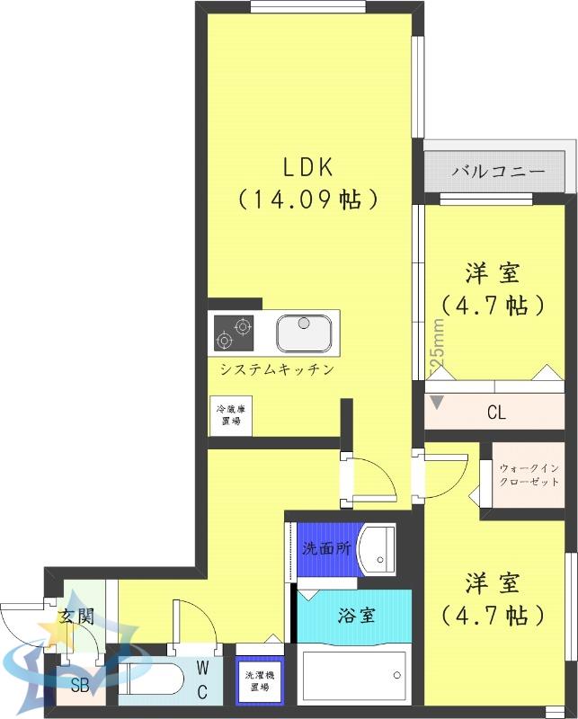 ラクラス大通東(2LDK/2階)の間取り写真