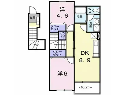 プラティークSAIKA(2DK/2階)の間取り写真