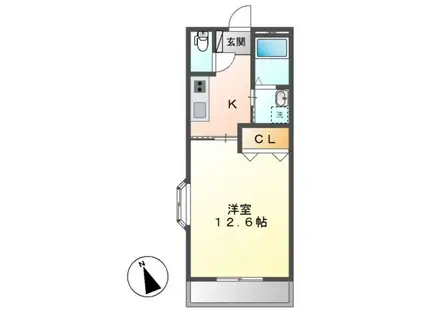 ビアンヒルズ(1K/1階)の間取り写真