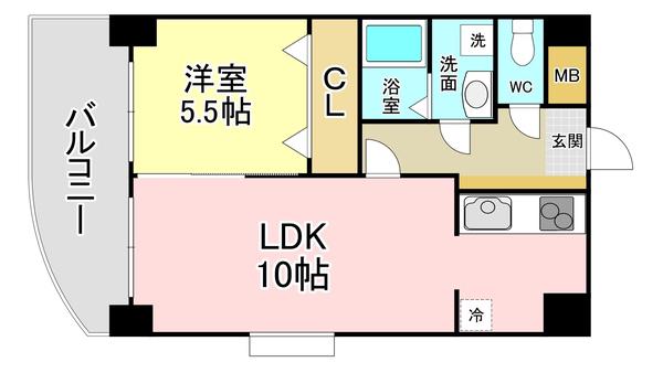 ボヌール小倉(1LDK/5階)の間取り写真