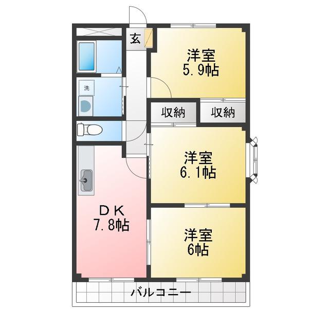 ブルースカイマンション(3DK/1階)の間取り写真