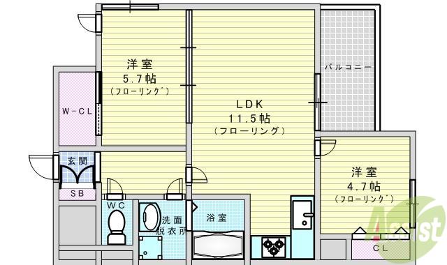 ノルデンハイム江坂アドバンス(2LDK/15階)の間取り写真