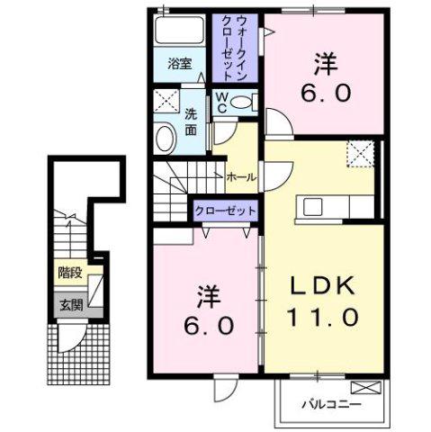 サンパティオII(2LDK/2階)の間取り写真