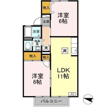 グランシャリオ結A/B(2LDK/1階)の間取り写真