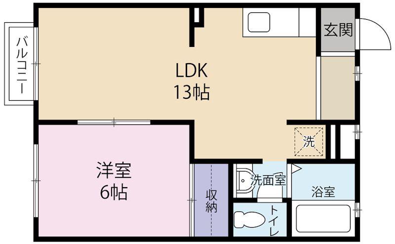 リヴァー下到津(1LDK/2階)の間取り写真