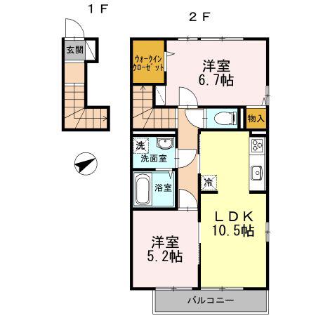 セジュールK(2LDK/2階)の間取り写真
