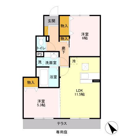 グランメール(2LDK/1階)の間取り写真