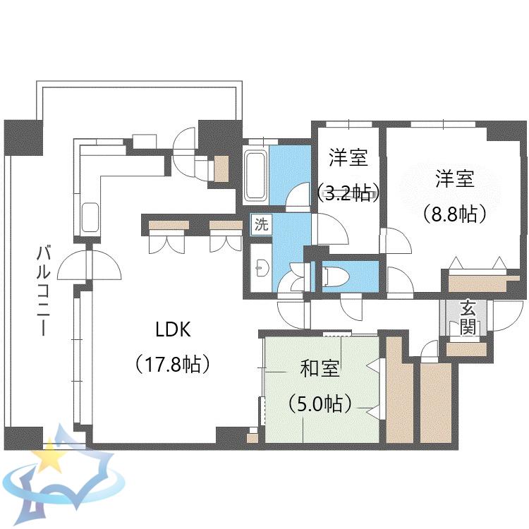 アルス近代美術館ウエスト(3LDK/6階)の間取り写真