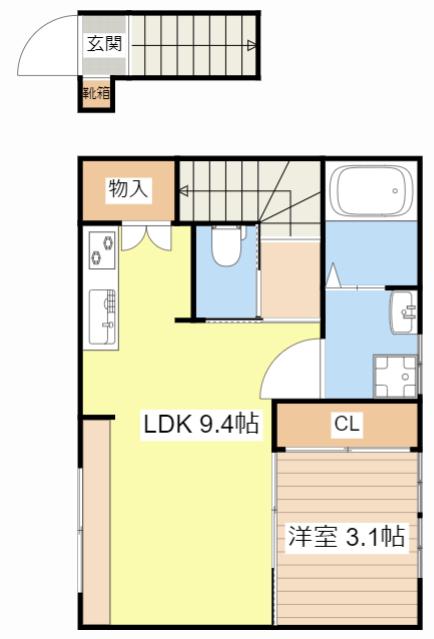 SQUIRRELAPARTMENT B(1LDK/2階)の間取り写真