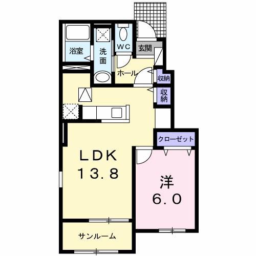 アベニールB(1LDK/1階)の間取り写真