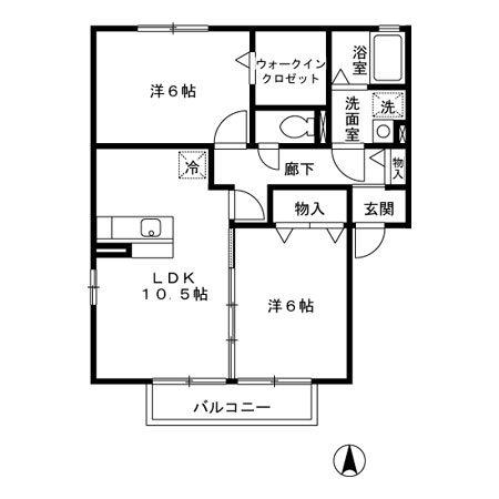 ウイルネスト B(2LDK/2階)の間取り写真