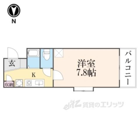 DETOM-1御所南(1K/2階)の間取り写真