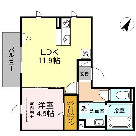 D-ROOM博多駅南弐番館(1LDK/2階)の間取り写真