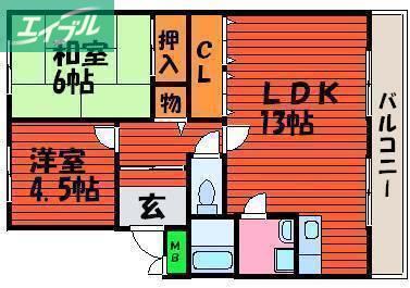 ジョイフル今(2LDK/3階)の間取り写真