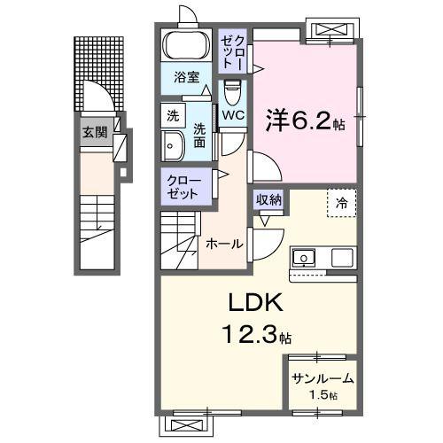 プリマ オランジェ(1LDK/2階)の間取り写真