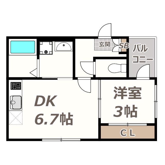ハーモニーテラス西今川(1DK/3階)の間取り写真